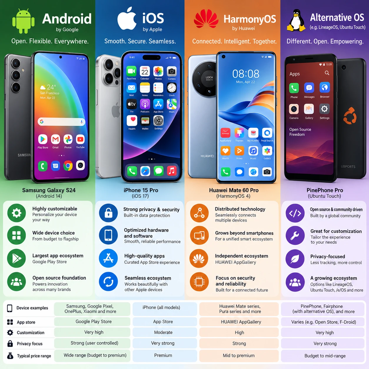 Průvodce operačními systémy: Android vs. iOS a nové alternativy